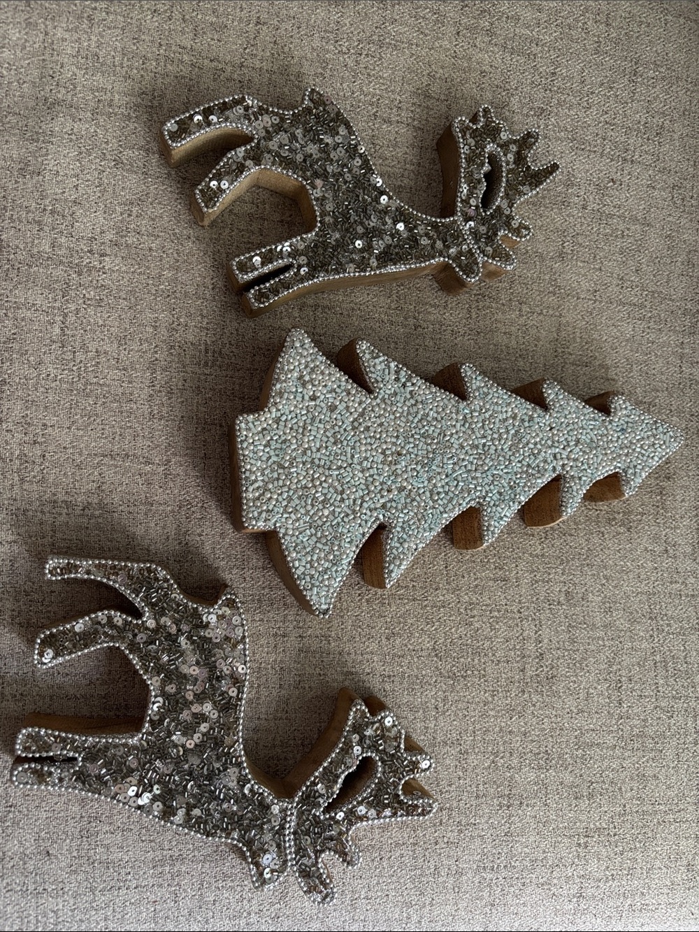 Sparkling Silver Reindeer and Tree Holiday Décor Set